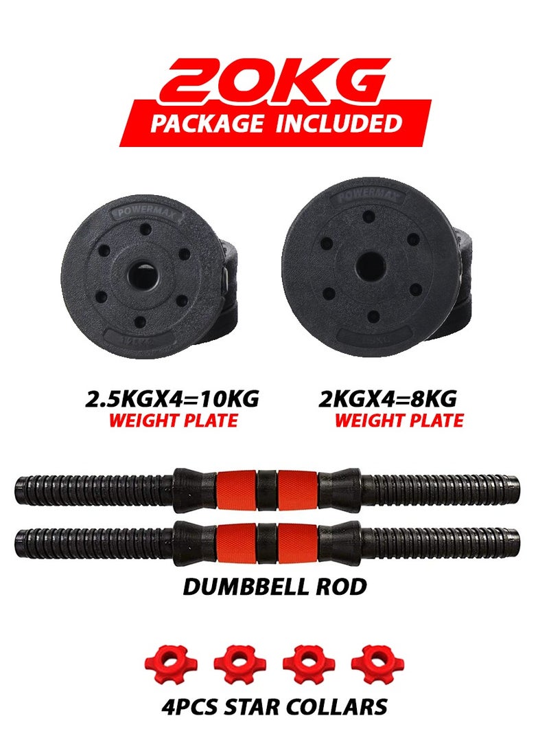 PowerMax Fitness Fitness Pds-20P Adjustable Pvc Cement Dumbbells With Non-Slip Handle And Adjustable Weight Plates Set - Black  - Image 2