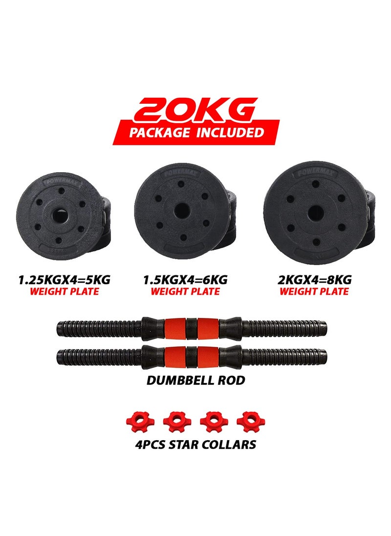 PowerMax Fitness - Fitness Pds-20P Adjustable Pvc Cement Dumbbells With Non-Slip Handle And Adjustable Weight Plates Set - Black - Image 1