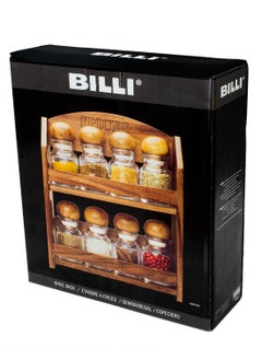 BILLI 8-Piece Spice Bottles With Wooden Rack  - Image 4