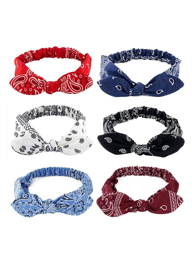 ربطة رأس باندانا مرنة مزينة بنقشة البيزلي وعقدة فيونكة، حزمة من 6 قطع متعدد الألوان 19بوصة
