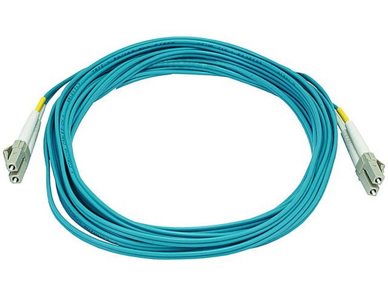 Monoprice 10Gb Fiber Optic Cable, LC/LC, Multi Mode, Duplex - 5 Meter (50/125 Type) - Aqua - Image 1