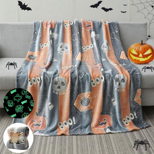 LIFEYJ Glow in The Dark Halloween Blanket Gifts for Girls Boys Soft Pumpkin Blanket 3 4 5 6 7 8 9 10 Year Old Girl Gifts Girls Toys Age 68 Girls Gifts for Birthday 50x60 - Image 1