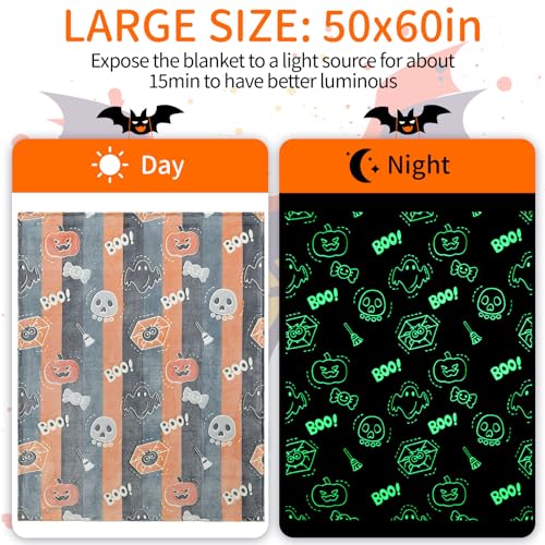LIFEYJ Glow in The Dark Halloween Blanket Gifts for Girls Boys Soft Pumpkin Blanket 3 4 5 6 7 8 9 10 Year Old Girl Gifts Girls Toys Age 68 Girls Gifts for Birthday 50x60 - Image 3