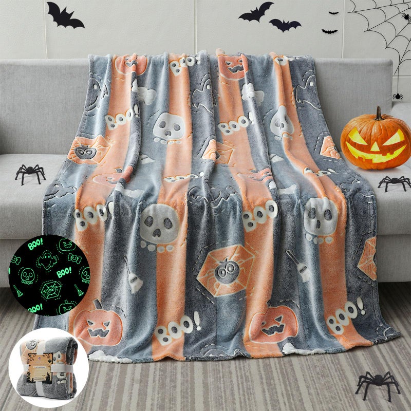 LIFEYJ Glow in The Dark Halloween Blanket Gifts for Girls Boys Soft Pumpkin Blanket 3 4 5 6 7 8 9 10 Year Old Girl Gifts Girls Toys Age 68 Girls Gifts for Birthday 50x60 - Image 2