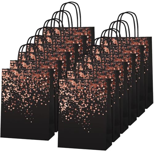 MIMIND 20 Pieces Rose Gold Gift Bags Birthday Party Favor Bags Bronzing Kraft Paper Goodie Treat Bags with Handle for Birthday, Wedding, Hen Party Celebrations - Image 1