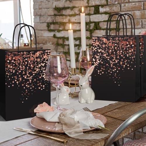 MIMIND 20 Pieces Rose Gold Gift Bags Birthday Party Favor Bags Bronzing Kraft Paper Goodie Treat Bags with Handle for Birthday, Wedding, Hen Party Celebrations - Image 5