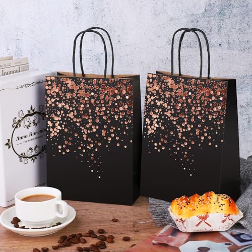 MIMIND 20 Pieces Rose Gold Gift Bags Birthday Party Favor Bags Bronzing Kraft Paper Goodie Treat Bags with Handle for Birthday, Wedding, Hen Party Celebrations - Image 4