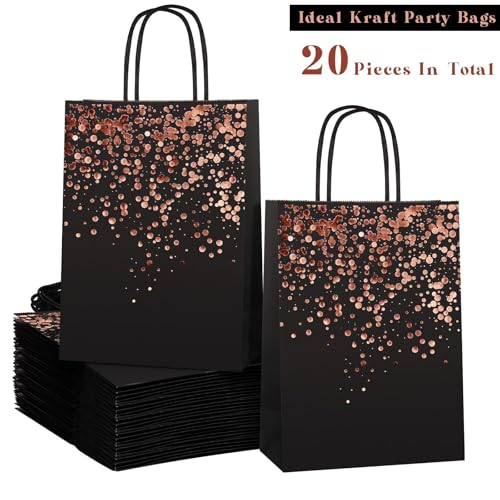MIMIND 20 Pieces Rose Gold Gift Bags Birthday Party Favor Bags Bronzing Kraft Paper Goodie Treat Bags with Handle for Birthday, Wedding, Hen Party Celebrations - Image 3