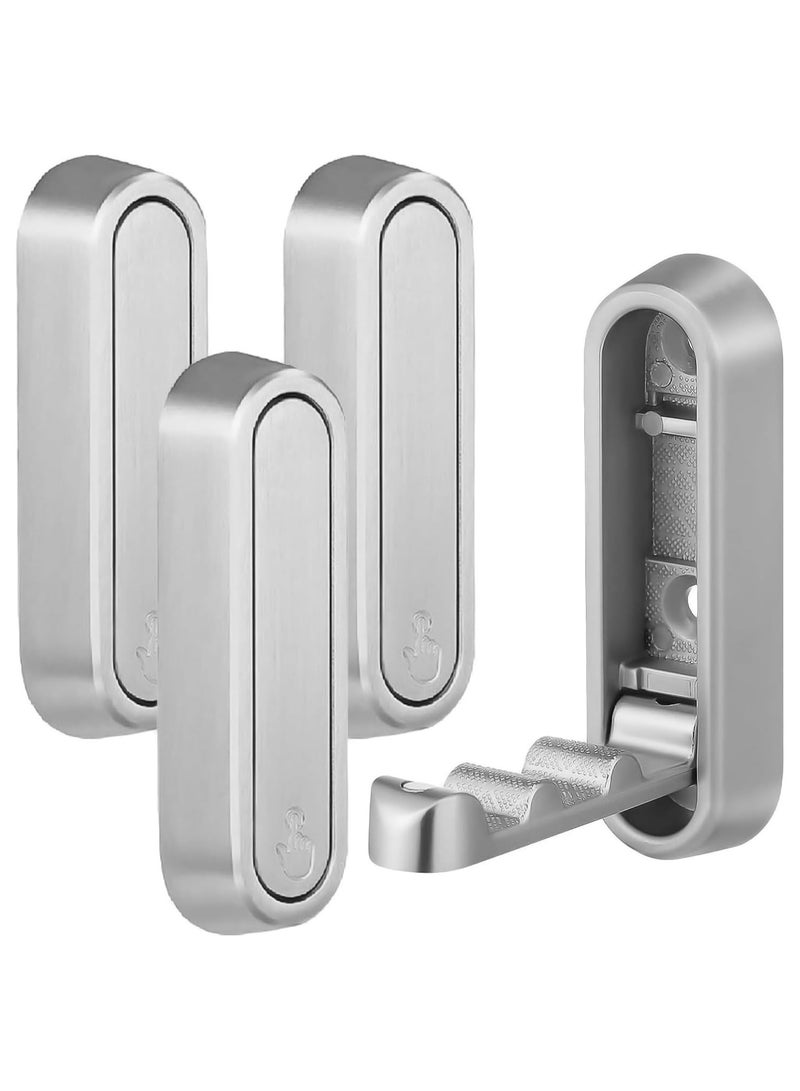 4 قطع خطاف معطف قابل للطي، خطاطيف حائط ثقيلة التحمل مصنوعة من سبائك الزنك، خطاطيف معطف قابلة للطي للحمام/غرفة النوم/خزانة الملابس (فضي) - Image 1