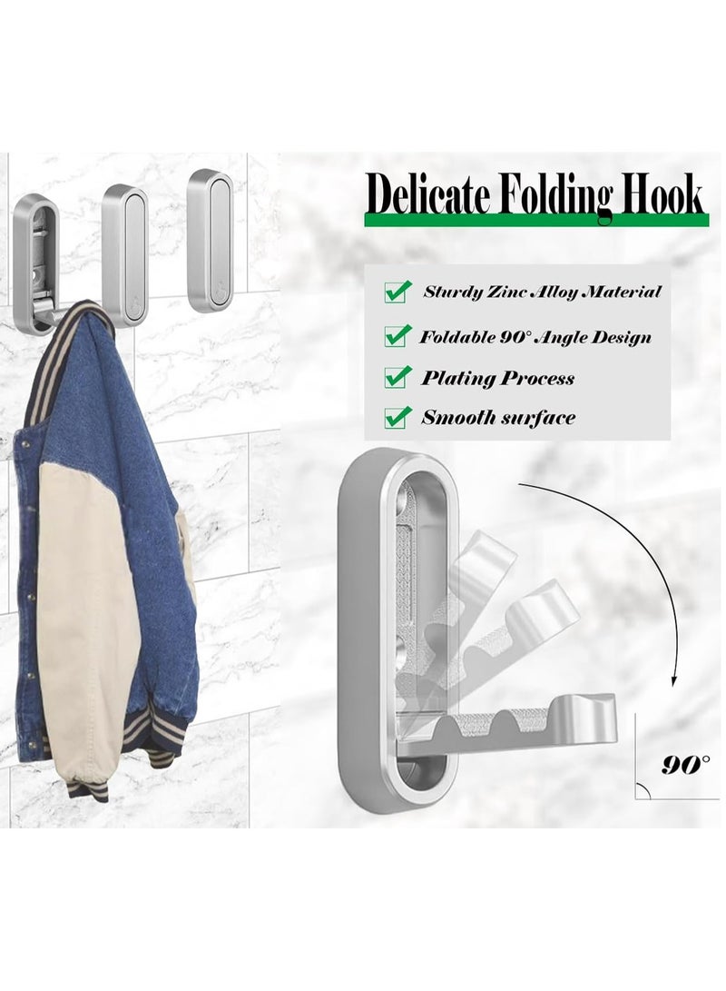 4 قطع خطاف معطف قابل للطي، خطاطيف حائط ثقيلة التحمل مصنوعة من سبائك الزنك، خطاطيف معطف قابلة للطي للحمام/غرفة النوم/خزانة الملابس (فضي) - Image 3