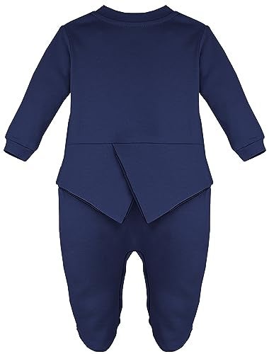 Lilax Baby Boy Gentleman Tuxedo Footie Christmas Holiday Outfit with Bow Tie 9M Navy - Image 3