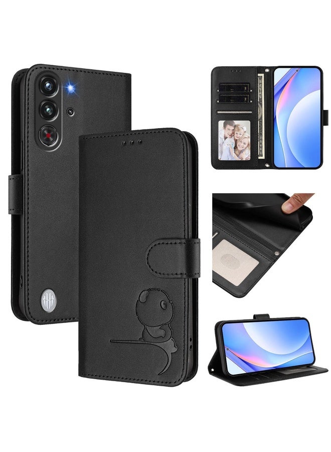 HuHa Case Cover For ZTE nubia RedMagic 10 Pro / 10 Pro+ Litter Panda Embossing RFID Leather Phone Case with Lanyard(Black) - Image 1