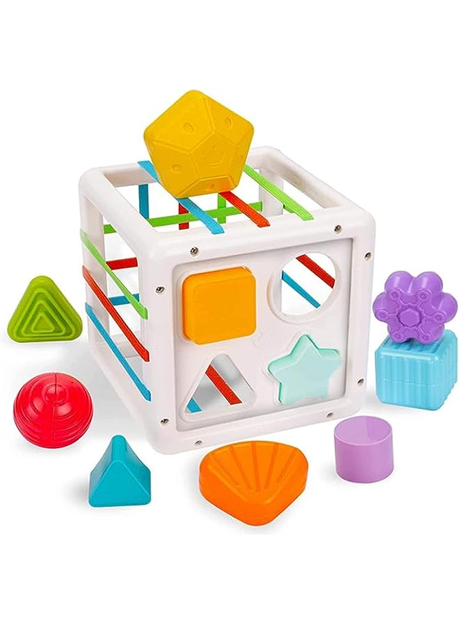 vesus Sorter Toy, Early Learning Montessori Toy for Baby, Colorful Cube Sensory Bins & 10 Pcs Blocks Fine Motor Skill Early Learning Preschool Educational Gift(Square) - Image 1