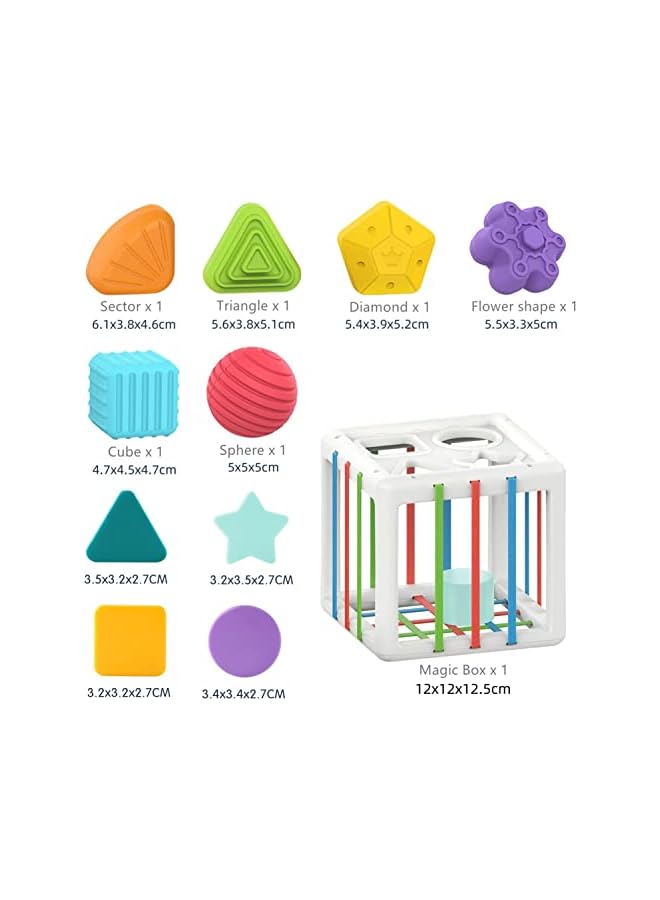 vesus Sorter Toy, Early Learning Montessori Toy for Baby, Colorful Cube Sensory Bins & 10 Pcs Blocks Fine Motor Skill Early Learning Preschool Educational Gift(Square) - Image 2