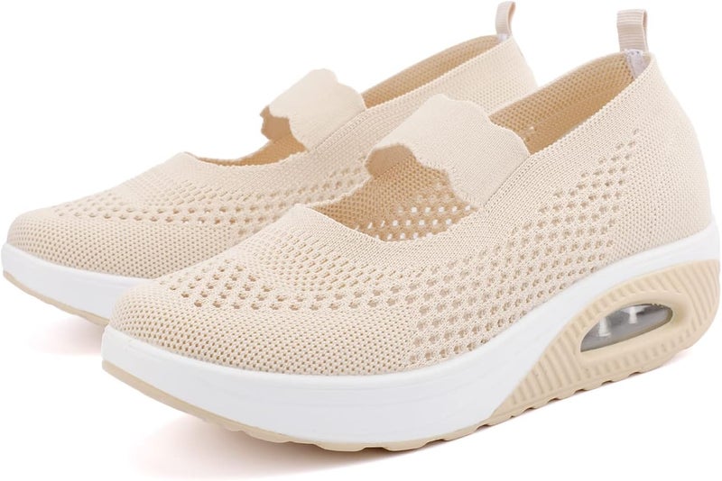 Womens Nurse Shoes Slip on Walking Shoes Casual Air Cushion Platform Mesh Walking Sneaker Adjustable Comfort Working Nurse Shoes - Image 1