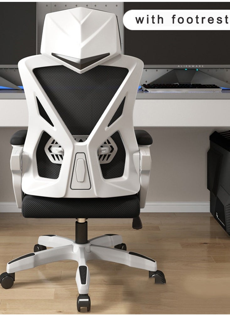 CityRiya-Long - Office Chair Computer Desk Chair Ergonomic Executive Mesh Office Chair Height-Adjustable Desk Chair Gaming Chair with Lumbar Support Backrest in Sleek （z1-White） - Image 1