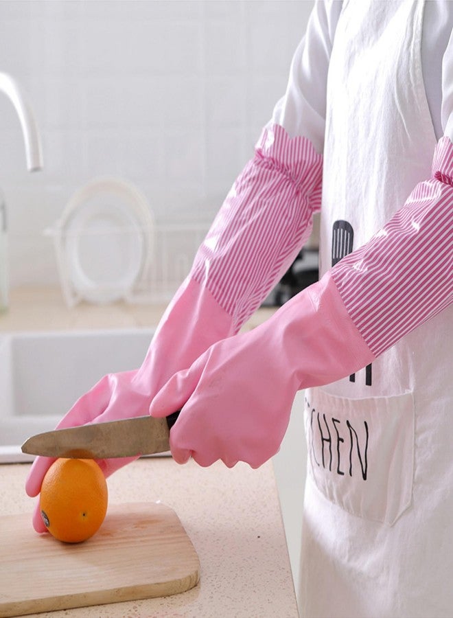 RARITYUS Household Kitchen Cleaning Gloves Waterproof Cotton Lined Dishwashing Non-Slip Long Cuff Gloves - Image 2