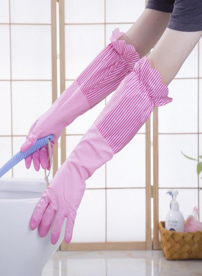 RARITYUS Household Kitchen Cleaning Gloves Waterproof Cotton Lined Dishwashing Non-Slip Long Cuff Gloves - Image 4