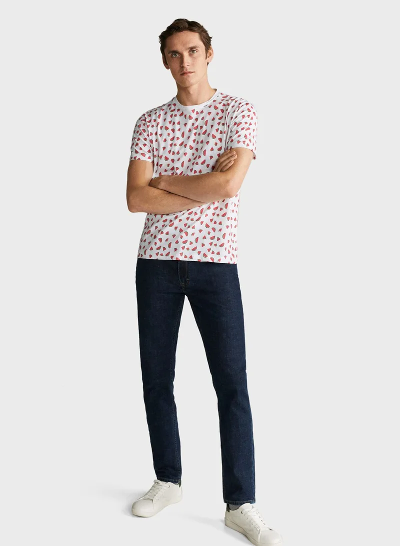 Mango Man Watermelon Print Crew Neck T-Shirt