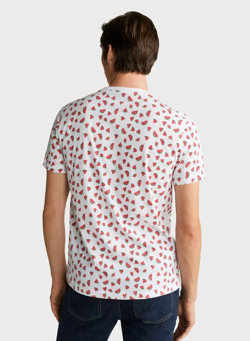 Mango Man Watermelon Print Crew Neck T-Shirt