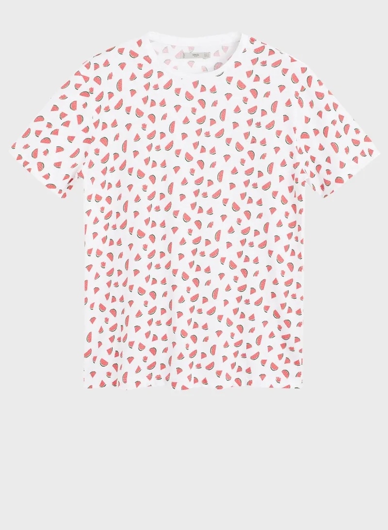 Mango Man Watermelon Print Crew Neck T-Shirt