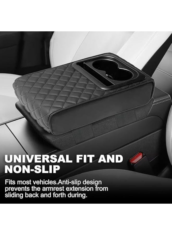 Multifunctional Faux Leather Armrest Cushion with Cup Holder, Phone Storage, and Ergonomic Design for All Seasons (Black) - Image 4