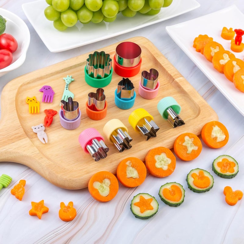 Nifogo Fruit Cutters Shapes for Kids 22 Pcs, Mini Cookie Cutters Set, Vegetable Cutter with Food Picks - Image 2