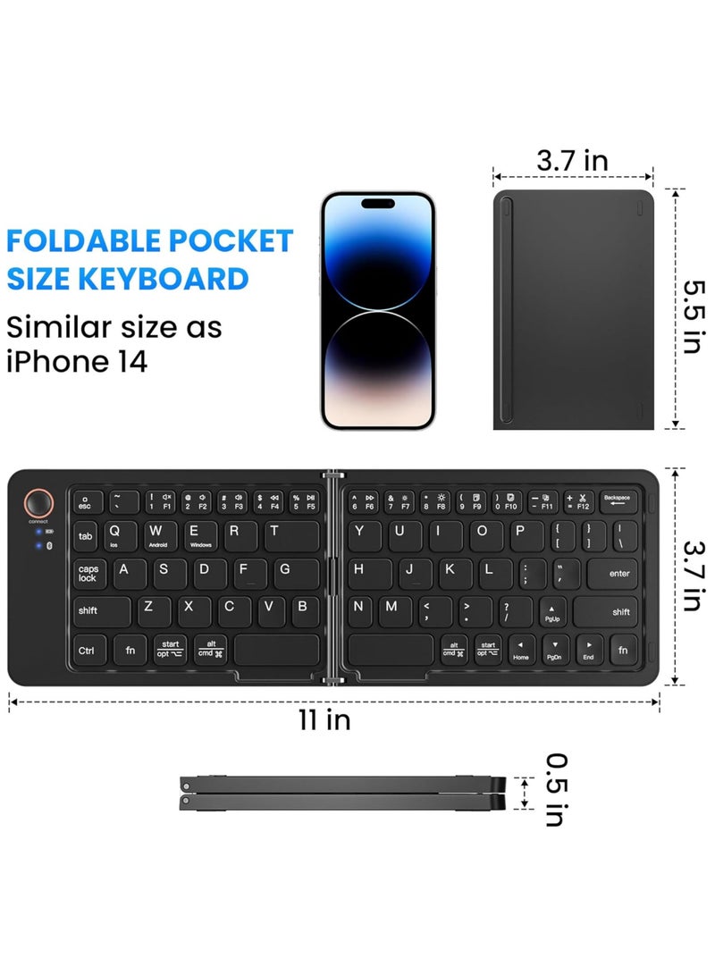 Rock Pow Mini Portable Wireless Folding Full Size Keyboard Sync Up to 3 Devices Aluminum Travel Keyboard for iPhone iPad Mac Android Windows iOS  - Image 5