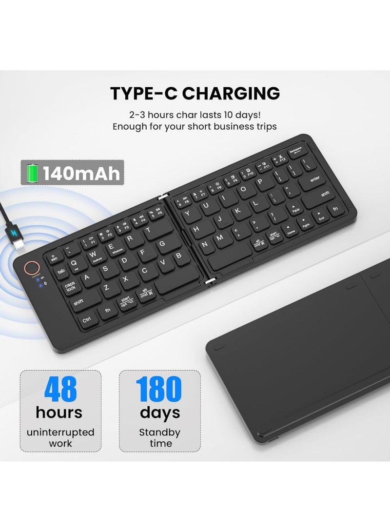 Rock Pow Mini Portable Wireless Folding Full Size Keyboard Sync Up to 3 Devices Aluminum Travel Keyboard for iPhone iPad Mac Android Windows iOS  - Image 3