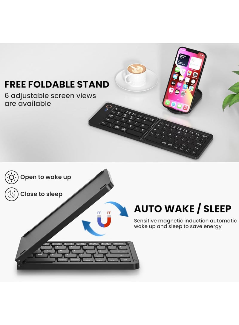 Rock Pow Mini Portable Wireless Folding Full Size Keyboard Sync Up to 3 Devices Aluminum Travel Keyboard for iPhone iPad Mac Android Windows iOS  - Image 2