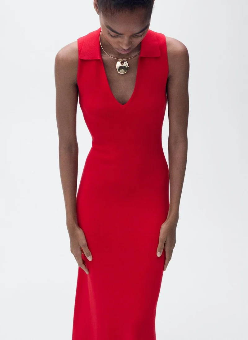 MANGO Knitted Midi With Lapels Dress