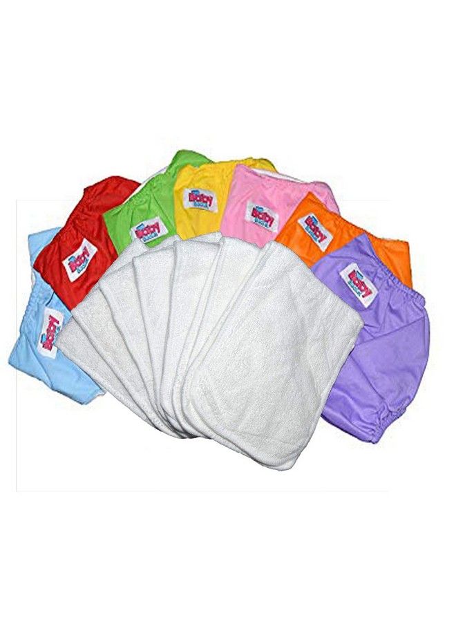 Baby Bucket Washable Adjustable Cloth Diapers With Microfiber Pads;Insertsfree Size [7Pcs Cloth Diaper & 7 Pcs Microfiber Pads] (Multi Colours) - Image 1