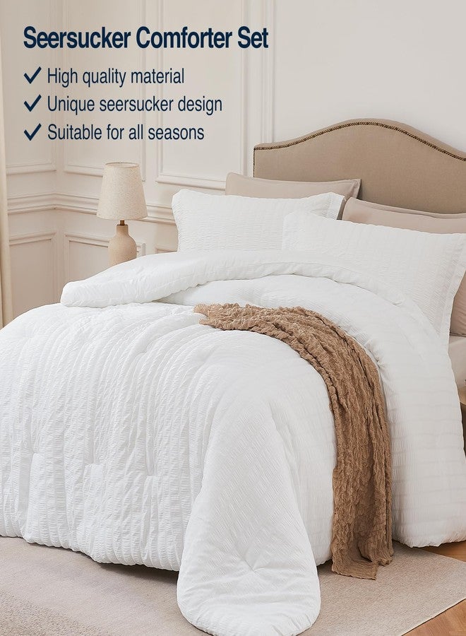Quataly White Oversized Queen Comforter Set - 3 Pieces Seersucker Lightweight Bedding Comforter Sets (1 Soft Fluffy Comforter & 2 Pillowcases) - All Seasons Cozy Modern Bed Sets for Women Men - Image 2