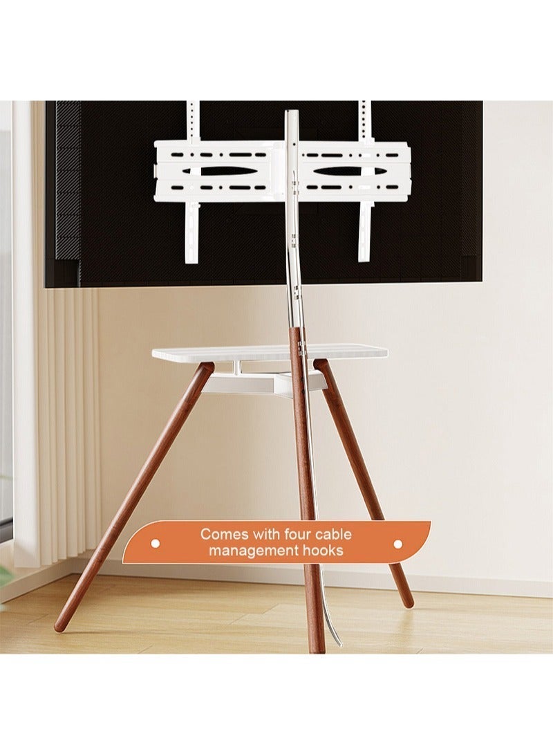 FlashHawk Tripod Floor TV Stand for 32–75 Inch TVs – Height Adjustable with 15° Tilt, Wooden Tray & Cable Management – VESA 600x400mm – Holds up to 45kg – White - Image 3