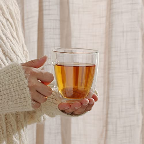 CNGLASS Large Glass Coffee Mugs 12oz,Double Walled Insulated Cappuccino Mug with Handle,Set of 4 - Image 3