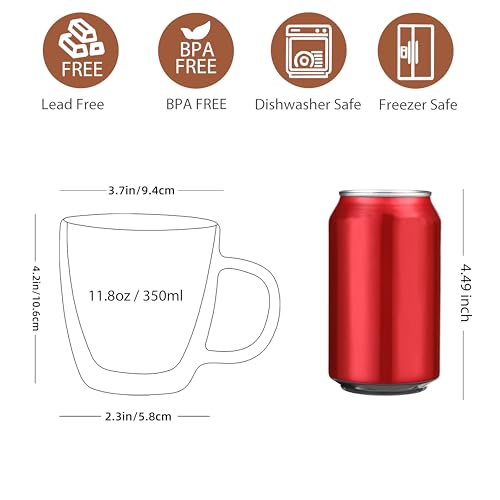 CNGLASS Large Glass Coffee Mugs 12oz,Double Walled Insulated Cappuccino Mug with Handle,Set of 4 - Image 2