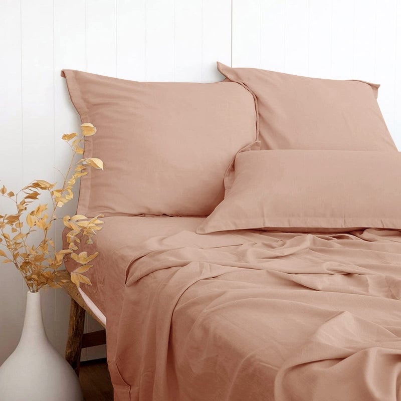 Pandatex Dusty Pink Twin XL Size 3 قطعة ورقة رايون الكتان المستمدة من صفائح مزيج من القطن الخيزر - Image 1