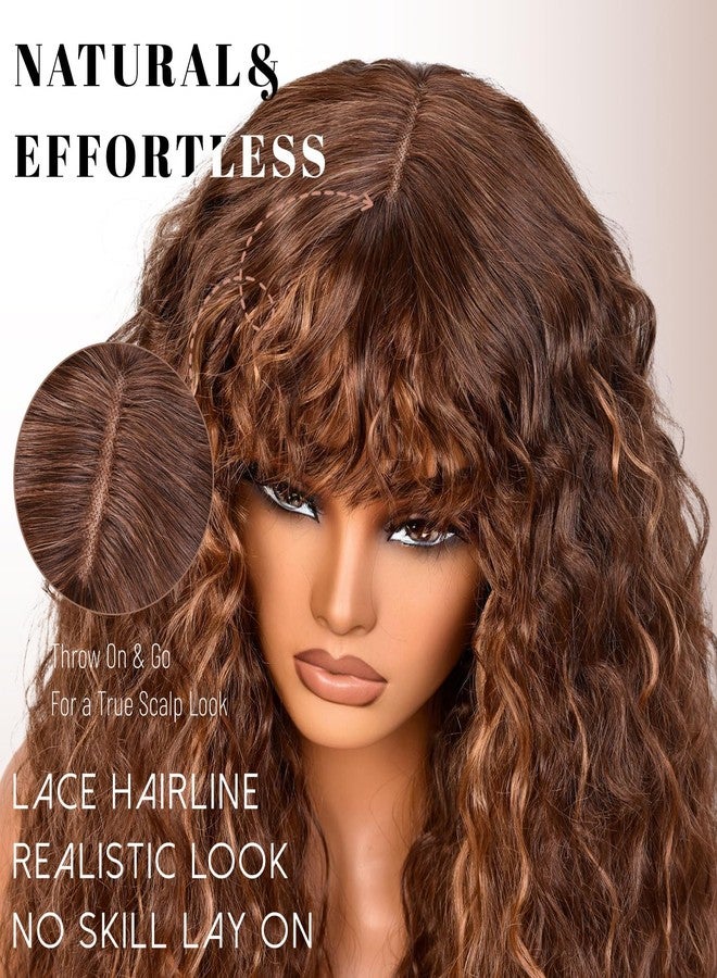 Annivia Curly Wig human hair for Black Women 200 Density Long Curly Wig with Bangs 100% Human Hair Highlight Mix Brown wigs for Daily - Image 2