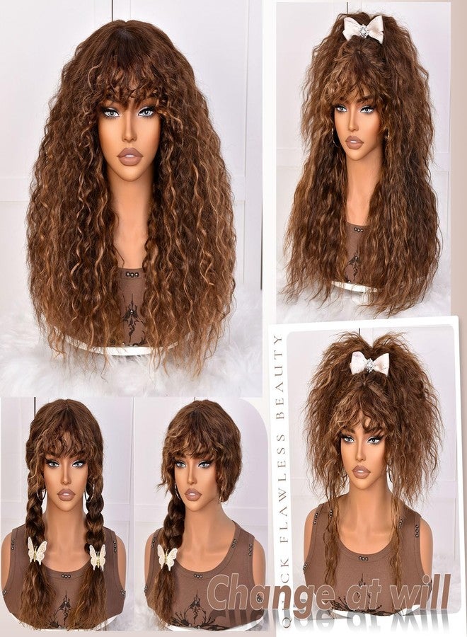 Annivia Curly Wig human hair for Black Women 200 Density Long Curly Wig with Bangs 100% Human Hair Highlight Mix Brown wigs for Daily - Image 4