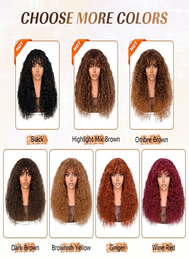 Annivia Curly Wig human hair for Black Women 200 Density Long Curly Wig with Bangs 100% Human Hair Highlight Mix Brown wigs for Daily - Image 5
