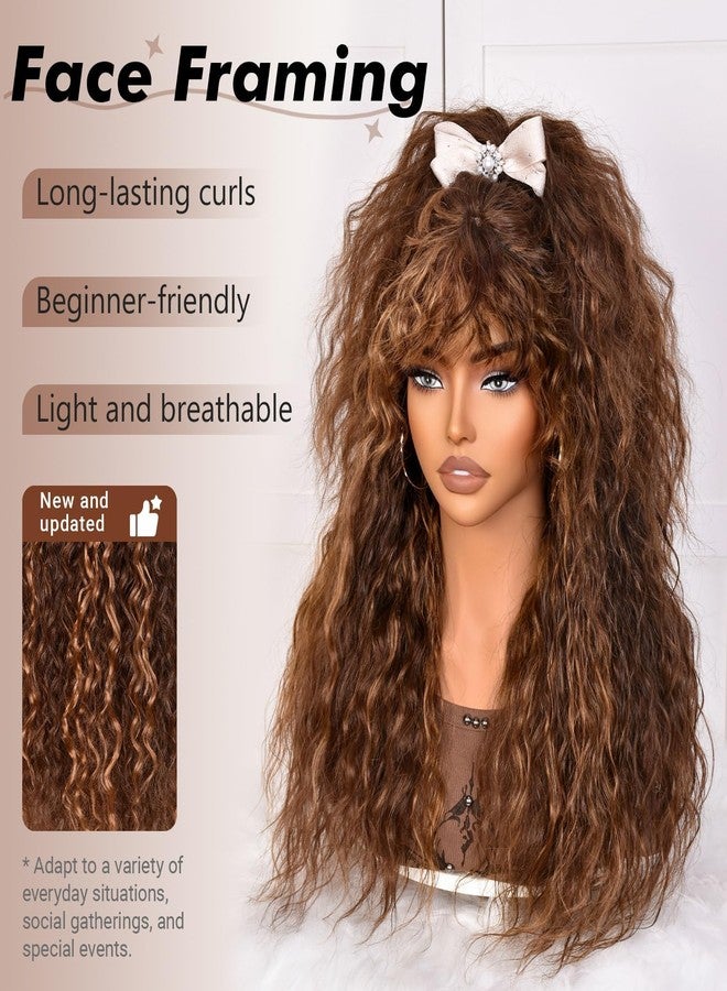 Annivia Curly Wig human hair for Black Women 200 Density Long Curly Wig with Bangs 100% Human Hair Highlight Mix Brown wigs for Daily - Image 3