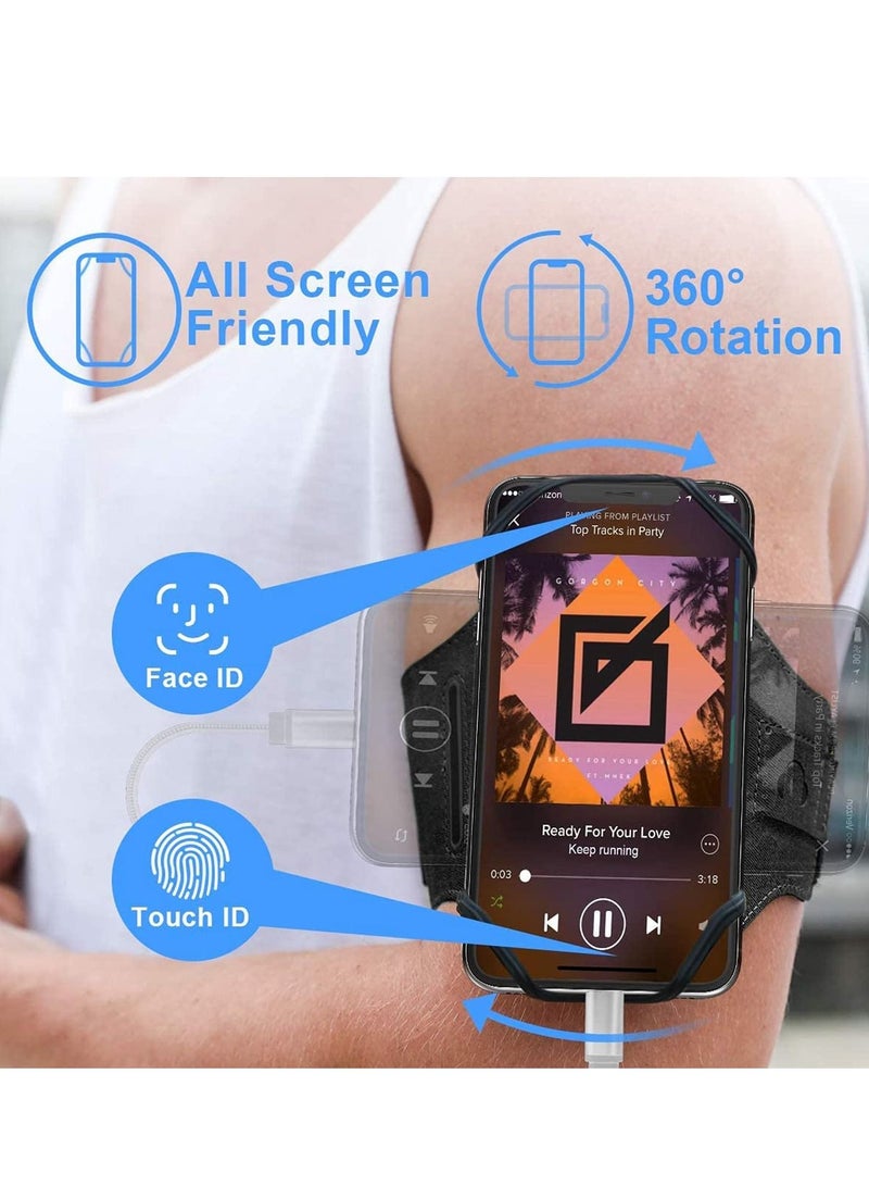 سيوسي حامل شارات للهاتف المحمول ، شريط ذراع للجري لهاتف iPhone X Xr Xs Max Huawei Mate 20 Samsung S9 S10 plus UniversaL لدوران 360 درجة وقابل للفصل (فحمي) - Image 2