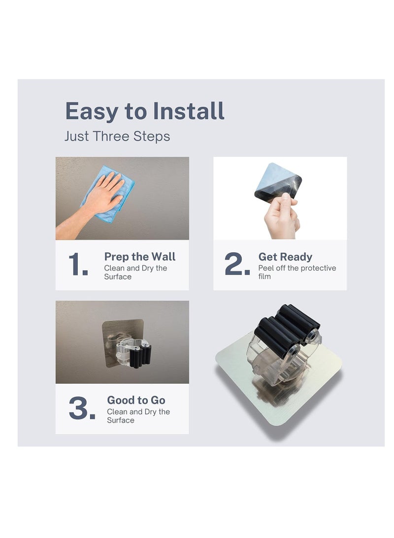 Dubkart Broom Mop Holder 4 Pack Broom Gripper Holds Self Adhesive - Image 3