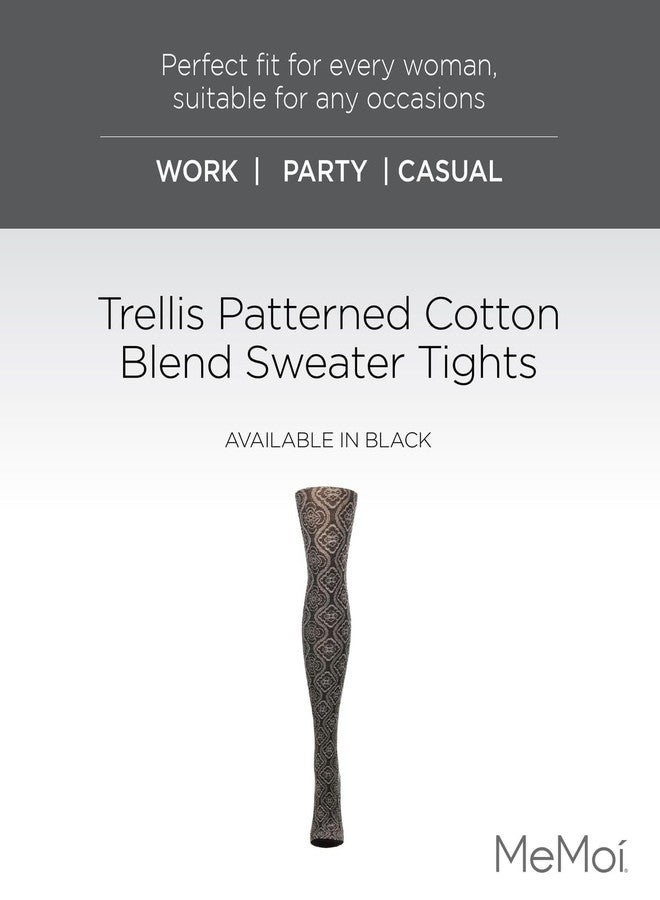 MeMoi Trellis Patterned Cotton Blend Sweater Tights, Black, Small-Medium - Image 2