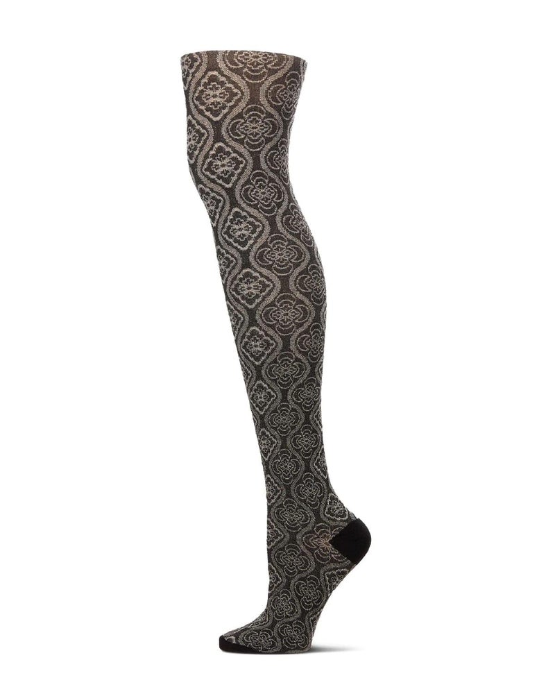 MeMoi Trellis Patterned Cotton Blend Sweater Tights, Black, Small-Medium - Image 1