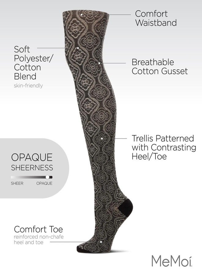 MeMoi Trellis Patterned Cotton Blend Sweater Tights, Black, Small-Medium - Image 3