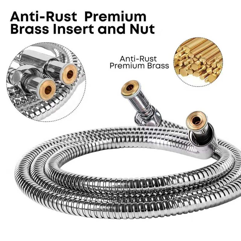 Klabb 59 Inch/150cm Stainless Steel Handheld Shower Hose, Flexible and Durable Replacement Hose with Brass Insert and Nut - Image 4