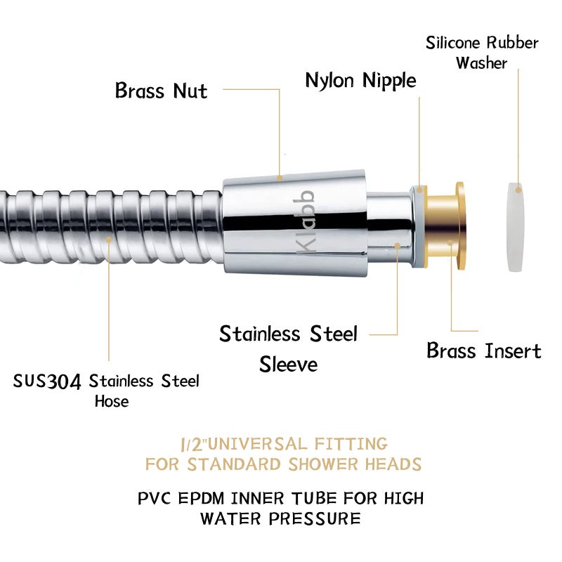 Klabb 59 Inch/150cm Stainless Steel Handheld Shower Hose, Flexible and Durable Replacement Hose with Brass Insert and Nut - Image 3