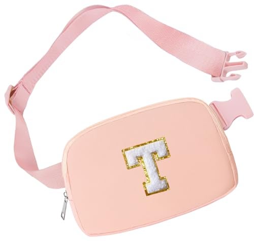 Aganmi Teen Girl Gifts Trendy Stuff Preppy Initial Travel Fanny Pack for Teenage Girls Cute Belt Bag Crossbody Bags Dorm Room Bedroom Essentials Trip Gifts Birthday Gifts for Teen Girls Pink T - Image 1
