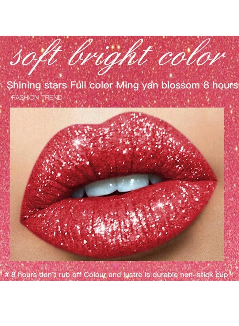 pudaier Diamond Glitter Shiny Matte Lipstick Glitter Liquid Lip Gloss Sparkling High Pigment Waterproof Long Lasting Lipstick Bold Shimmer Lip Glaze Lip Waterproof Lip Liner and Lipstick 02 - Image 3